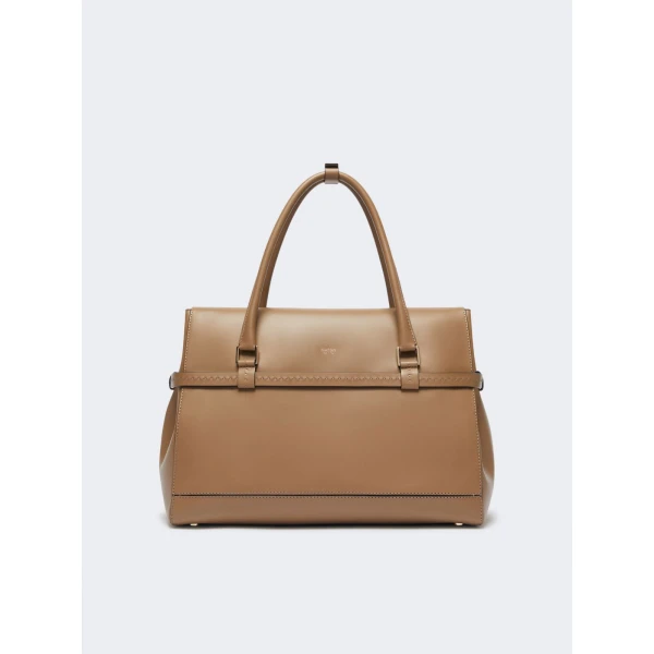 Max Mara Medium Margaux Natural Leather Handbag in Mud | Totes & Top-Handle Bags | Luxury Shoes 