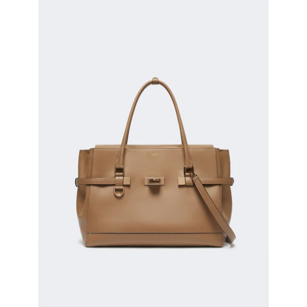 Max Mara Medium Margaux Natural Leather Handbag in Mud | Totes & Top-Handle Bags | Luxury Shoes 