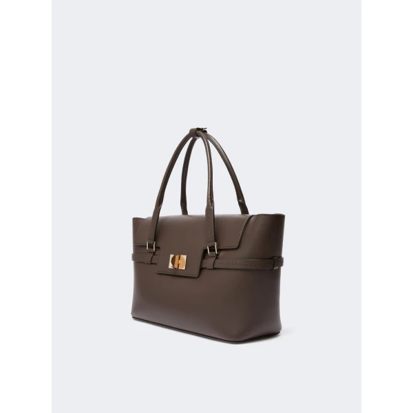 Max Mara Medium Margaux Smooth Leather Handbag in Dark Brown | Totes & Top-Handle Bags | Luxury Shoes 