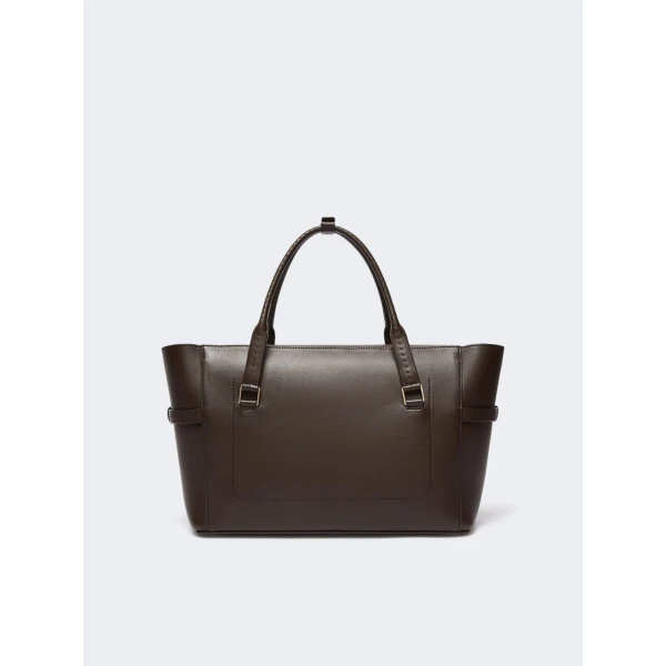 Max Mara Medium Margaux Smooth Leather Handbag in Dark Brown | Totes & Top-Handle Bags | Luxury Shoes 