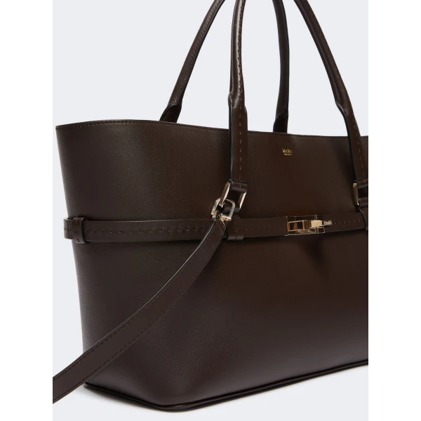 Max Mara Medium Margaux Smooth Leather Handbag in Dark Brown | Totes & Top-Handle Bags | Luxury Shoes 
