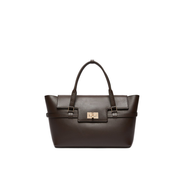 Max Mara Medium Margaux Smooth Leather Handbag in Dark Brown | Totes & Top-Handle Bags | Luxury Shoes 