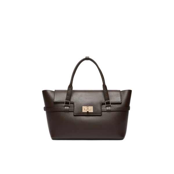 Medium Margaux Smooth Leather Handbag in Dark Brown