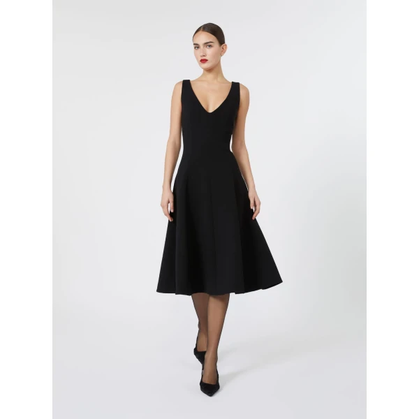 Max Mara Medusa Cady Circle Skirt Dress in Black | Midi Dresses | Luxury Shoes 