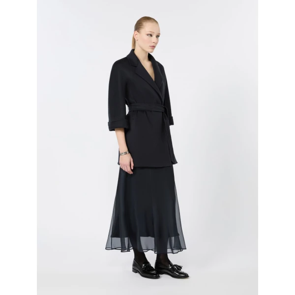 Max Mara Mela Silk Organza Cropped Blouse in Ultramarine | Blouse | Luxury Shoes 