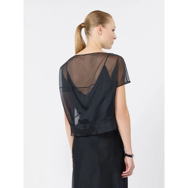 Max Mara Mela Silk Organza Cropped Blouse in Ultramarine | Blouse | Luxury Shoes 