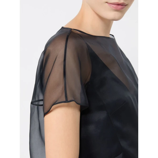Max Mara Mela Silk Organza Cropped Blouse in Ultramarine | Blouse | Luxury Shoes 