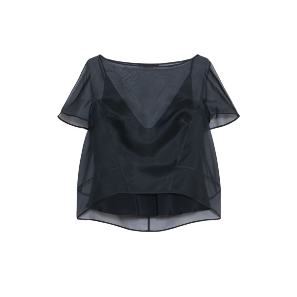 Max Mara Mela Silk Organza Cropped Blouse in Ultramarine | Blouse | Luxury Shoes 
