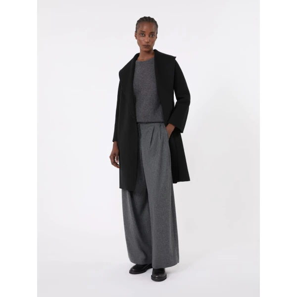 Max Mara Messi Double-Faced Wool Robe Coat in Black | Wool Coat | Luxury Shoes 