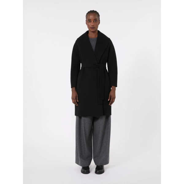 Max Mara Messi Double-Faced Wool Robe Coat in Black | Wool Coat | Luxury Shoes 