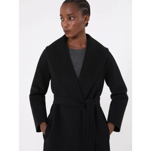 Max Mara Messi Double-Faced Wool Robe Coat in Black | Wool Coat | Luxury Shoes 