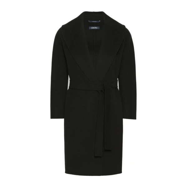 Max Mara Messi Double-Faced Wool Robe Coat in Black | Wool Coat | Luxury Shoes 