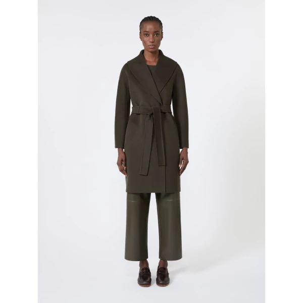 Max Mara Messi Double-Faced Wool Robe Coat in Khaki | Wool Coat | Luxury Shoes 