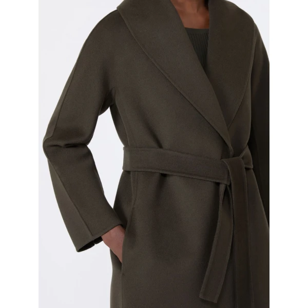 Max Mara Messi Double-Faced Wool Robe Coat in Khaki | Wool Coat | Luxury Shoes 