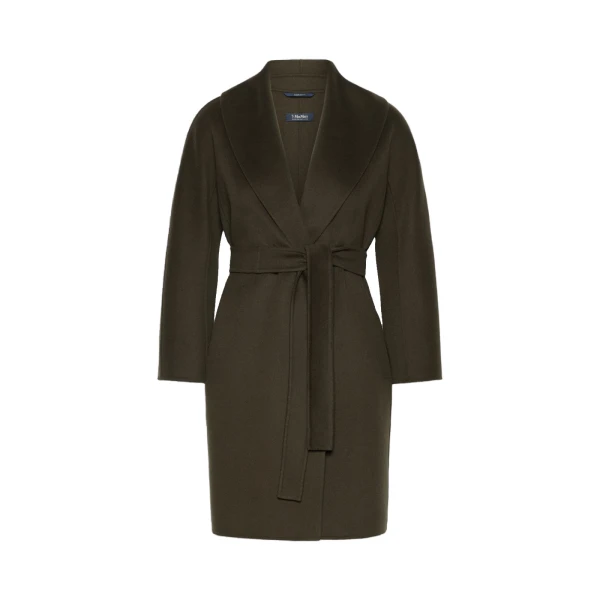Max Mara Messi Double-Faced Wool Robe Coat in Khaki | Wool Coat | Luxury Shoes 