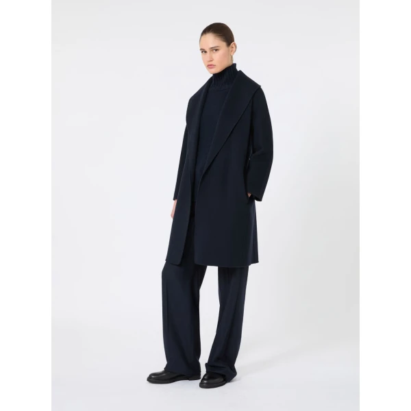 Max Mara Messi Double-Faced Wool Robe Coat in Midnight Blue | Wool Coat | Luxury Shoes 