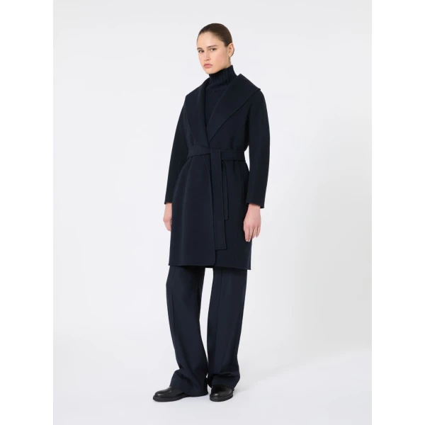 Max Mara Messi Double-Faced Wool Robe Coat in Midnight Blue | Wool Coat | Luxury Shoes 