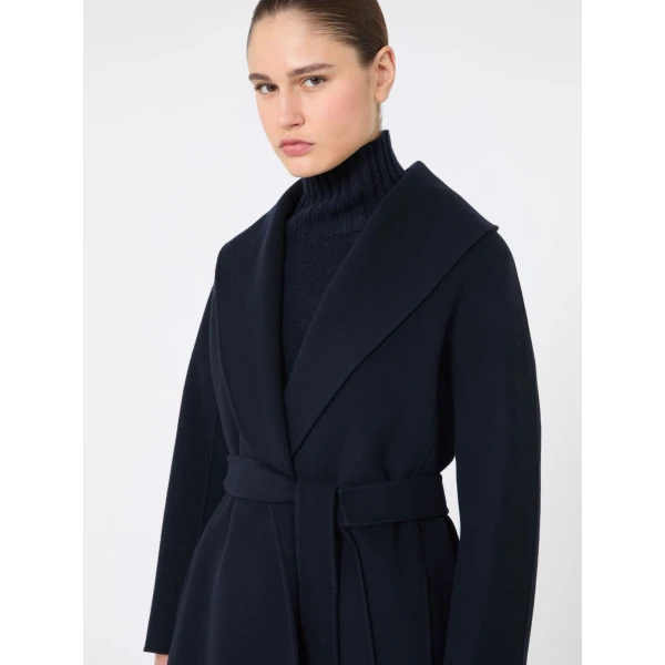 Max Mara Messi Double-Faced Wool Robe Coat in Midnight Blue | Wool Coat | Luxury Shoes 