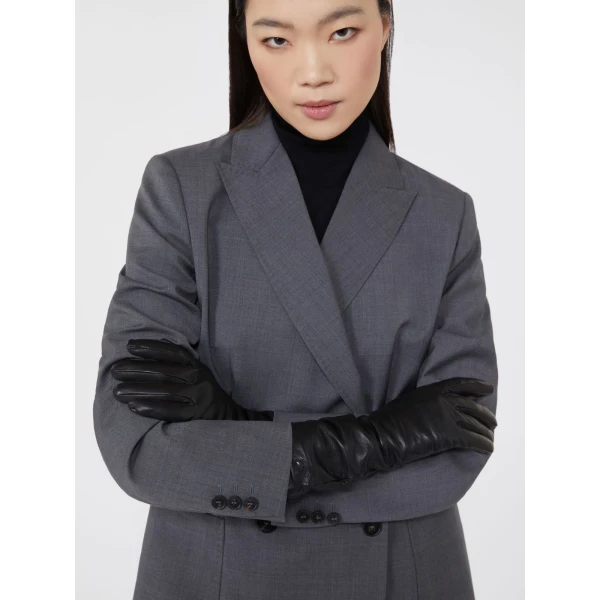 Max Mara Mid-Length Nappa Leather Gloves in Black | Gloves | Luxury Shoes 