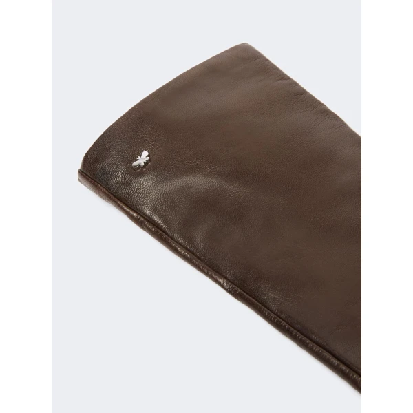 Max Mara Mid-Length Nappa Leather Gloves in Dark Brown | Gloves | Luxury Shoes 