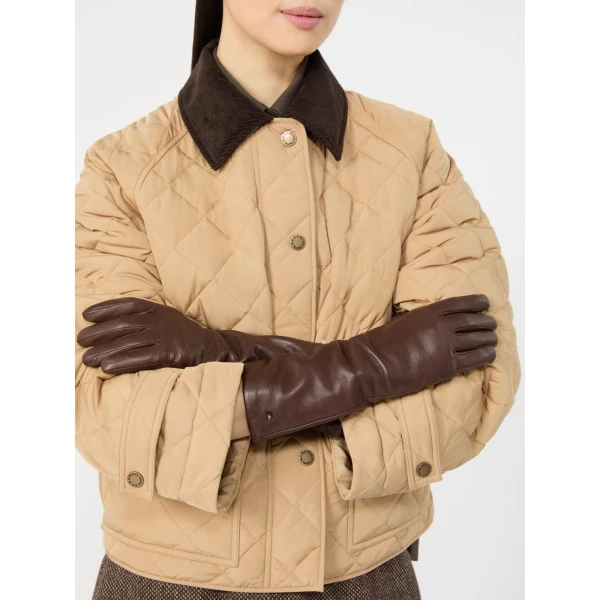 Max Mara Mid-Length Nappa Leather Gloves in Dark Brown | Gloves | Luxury Shoes 