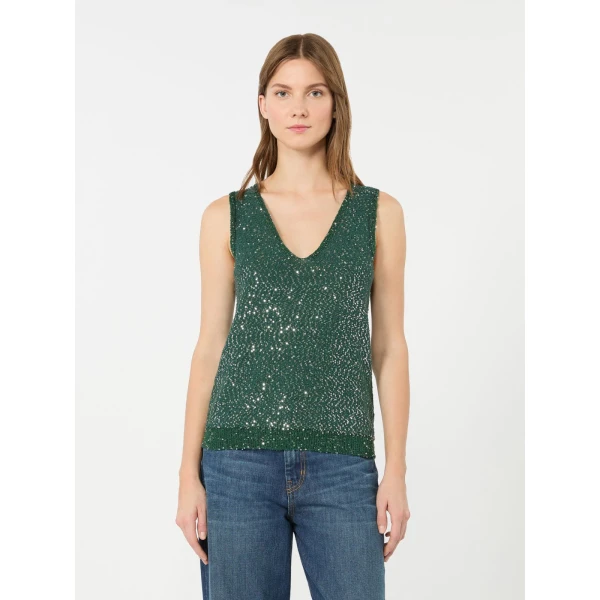 Max Mara Milord Sleeveless Sequin Jumper in Green | Sweaters | Luxury Shoes 