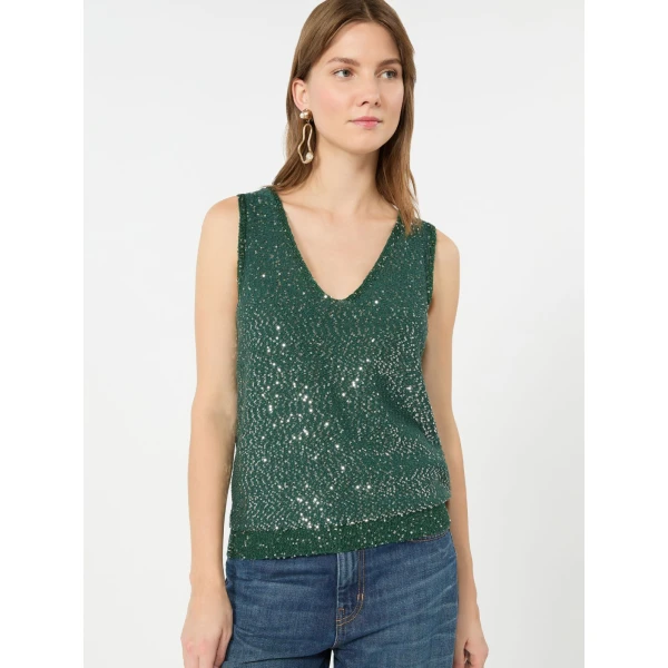 Max Mara Milord Sleeveless Sequin Jumper in Green | Sweaters | Luxury Shoes 