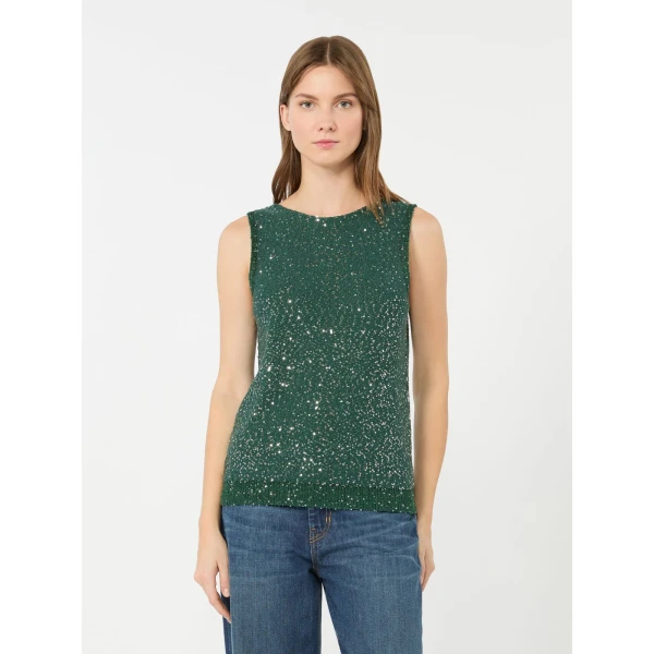 Max Mara Milord Sleeveless Sequin Jumper in Green | Sweaters | Luxury Shoes 
