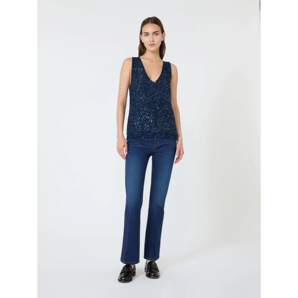 Max Mara Milord Sleeveless Sequin Jumper in Navy | Sweaters | Luxury Shoes 