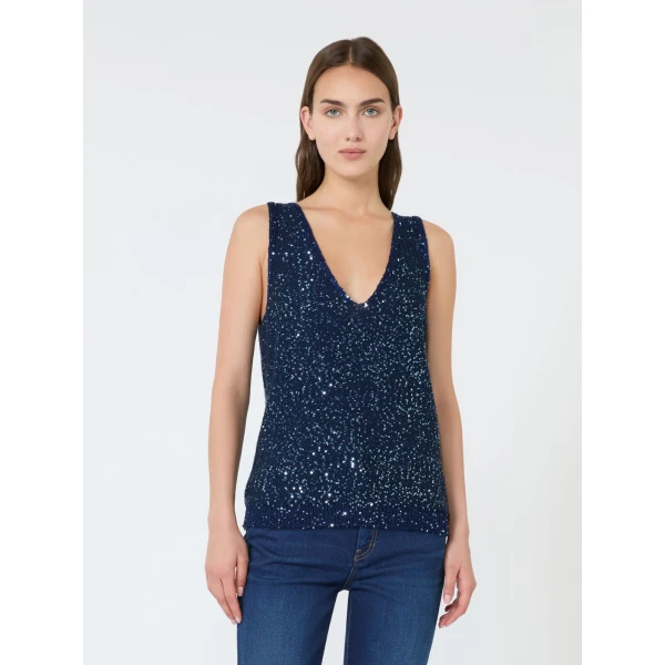 Max Mara Milord Sleeveless Sequin Jumper in Navy | Sweaters | Luxury Shoes 