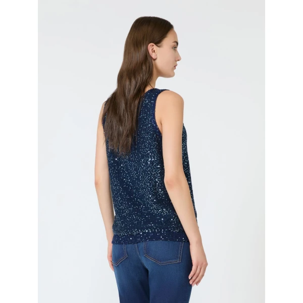Max Mara Milord Sleeveless Sequin Jumper in Navy | Sweaters | Luxury Shoes 