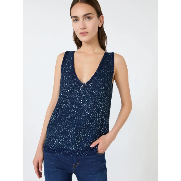 Max Mara Milord Sleeveless Sequin Jumper in Navy | Sweaters | Luxury Shoes 