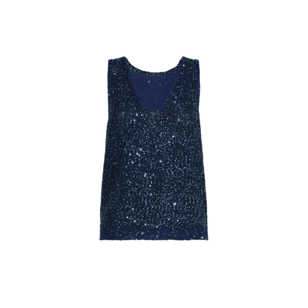 Max Mara Milord Sleeveless Sequin Jumper in Navy | Sweaters | Luxury Shoes 