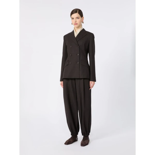 Max Mara Mirra Double-Breasted Wool Flannel Jacket in Dark Brown | Blazers | Luxury Shoes 