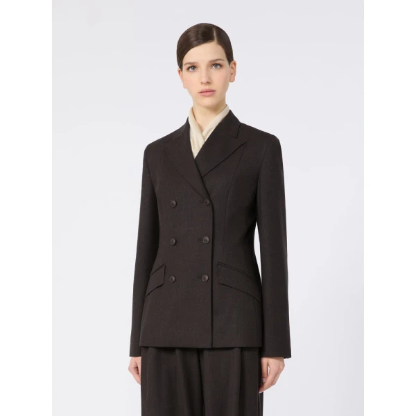 Max Mara Mirra Double-Breasted Wool Flannel Jacket in Dark Brown | Blazers | Luxury Shoes 