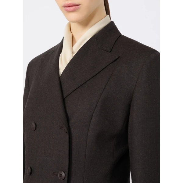 Max Mara Mirra Double-Breasted Wool Flannel Jacket in Dark Brown | Blazers | Luxury Shoes 