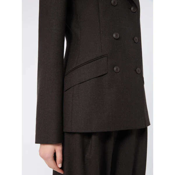 Max Mara Mirra Double-Breasted Wool Flannel Jacket in Dark Brown | Blazers | Luxury Shoes 