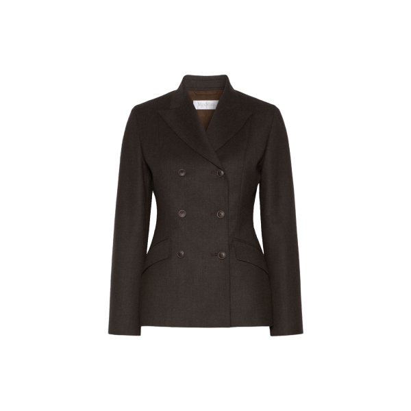 Max Mara Mirra Double-Breasted Wool Flannel Jacket in Dark Brown | Blazers | Luxury Shoes 