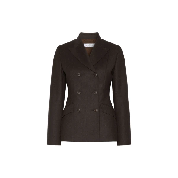 Max Mara Mirra Double-Breasted Wool Flannel Jacket in Dark Brown | Blazers | Luxury Shoes 