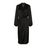 Max Mara Miss Envers Satin Wrap Midi Dress in Black | Midi Dresses | Luxury Shoes 