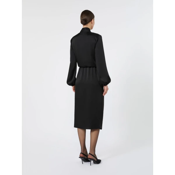 Max Mara Miss Envers Satin Wrap Midi Dress in Black | Midi Dresses | Luxury Shoes 