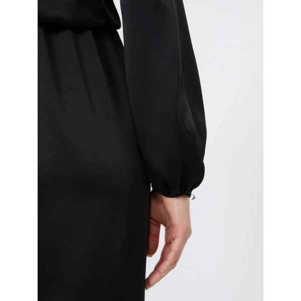 Max Mara Miss Envers Satin Wrap Midi Dress in Black | Midi Dresses | Luxury Shoes 