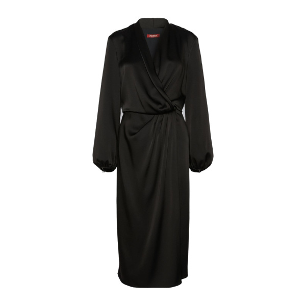 Max Mara Miss Envers Satin Wrap Midi Dress in Black