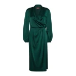 Max Mara Miss Envers Satin Wrap Midi Dress in Dark Green | Midi Dresses | Luxury Shoes 