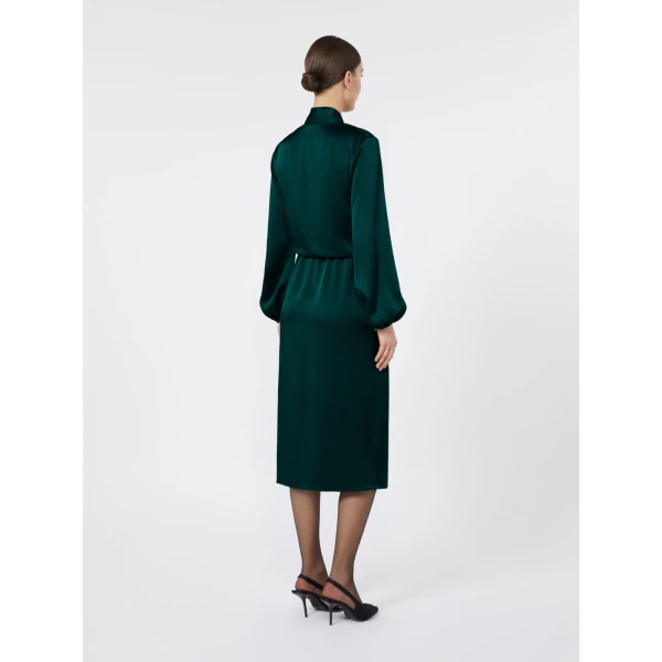 Max Mara Miss Envers Satin Wrap Midi Dress in Dark Green | Midi Dresses | Luxury Shoes 