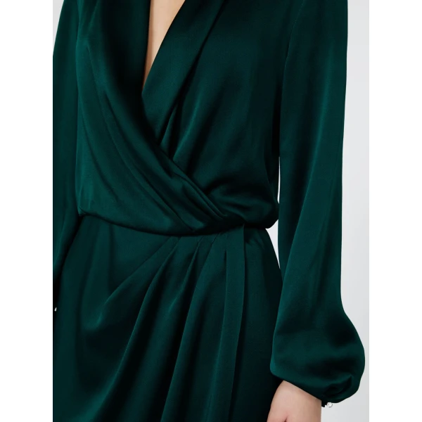 Max Mara Miss Envers Satin Wrap Midi Dress in Dark Green | Midi Dresses | Luxury Shoes 