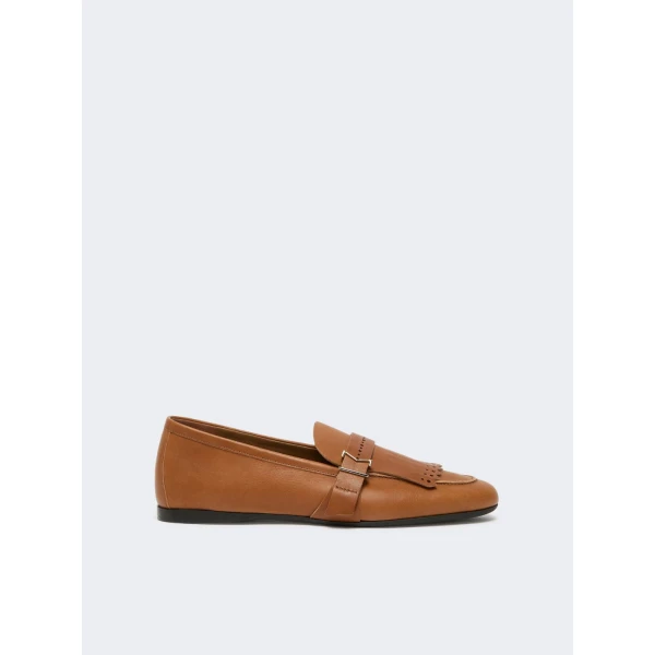 Max Mara Mister Fringed Leather Loafers in Amber Brown | Loafers | Luxury Shoes 