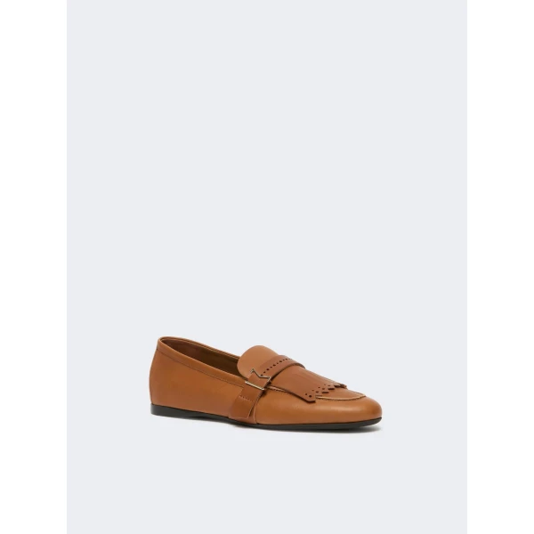 Max Mara Mister Fringed Leather Loafers in Amber Brown | Loafers | Luxury Shoes 