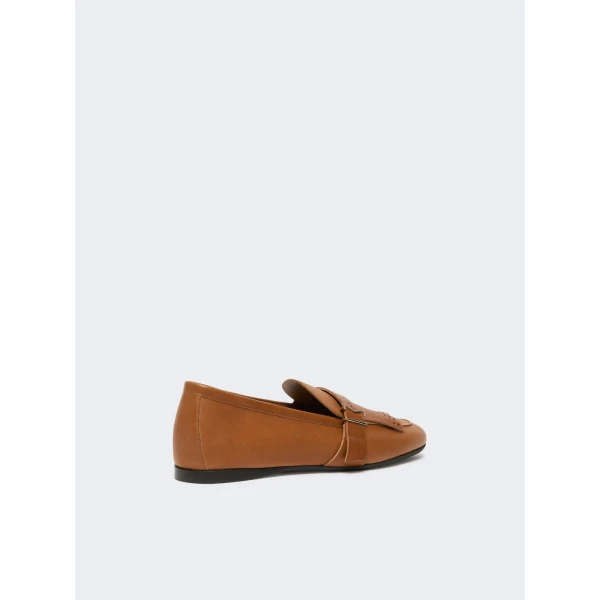 Max Mara Mister Fringed Leather Loafers in Amber Brown | Loafers | Luxury Shoes 