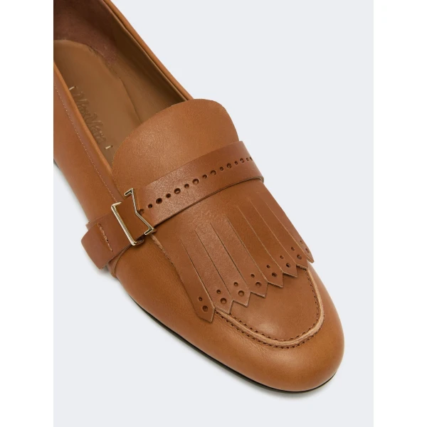 Max Mara Mister Fringed Leather Loafers in Amber Brown | Loafers | Luxury Shoes 